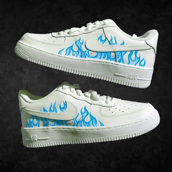 Custom Blue Flames Air Forces - Picture 1 of 2